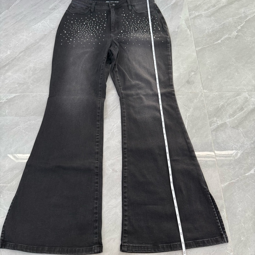NWOT Women’s INC Denim High-Rise Rhinestone Studded Flare Jeans Plus Size 14 - Picture 16 of 16